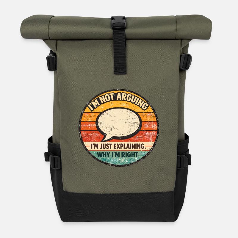 Ich erklär es nur – Retro Spruch - Rolltop Rucksack - Olive/Schwarz