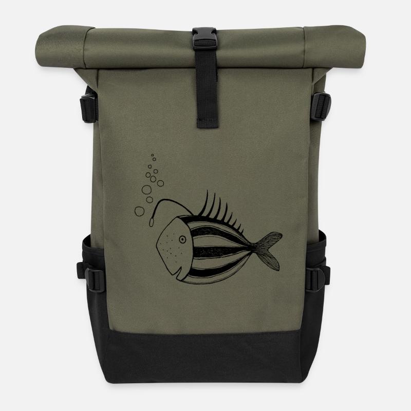 Fisch Lampe - Rolltop Rucksack - Olive/Schwarz