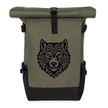 Wikingerwolf Ulfr Nordisches Kriegerdesign - Rolltop Rucksack - Olive/Schwarz - Vorne