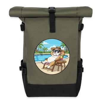 Sommer-Bulldoggenhund entspannt sich von Pool Art - Rolltop Rucksack - Olive/Schwarz - Vorne