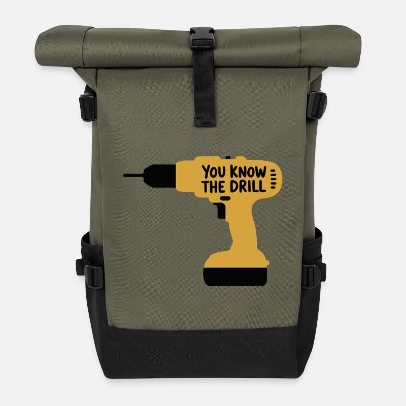 Du kennst The Drill Funny Handwerkerwerkzeug Wortspieldesign - Rolltop Rucksack - Olive/Schwarz