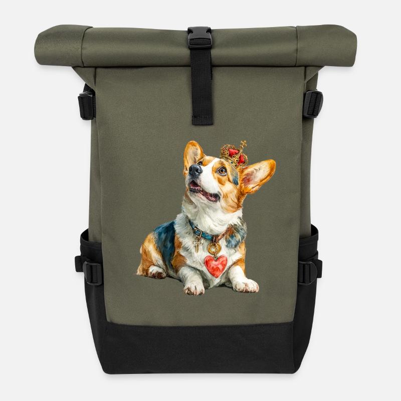 Royal Corgi - Roll Top Backpack - olive/black