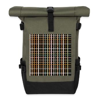 Raster Karo Muster - Rolltop Rucksack - Olive/Schwarz - Vorne