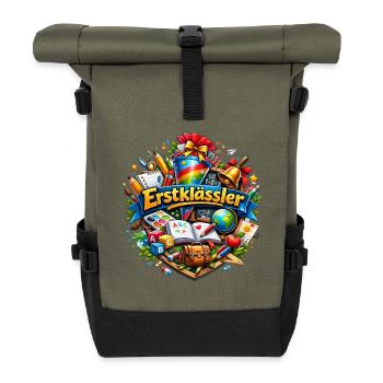 First Grade Learning World Logo - Roll Top Backpack - olive/black - Front