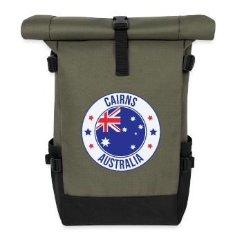 Cairns Australia Emblem-Abzeichen - Rolltop Rucksack - Olive/Schwarz - Vorne