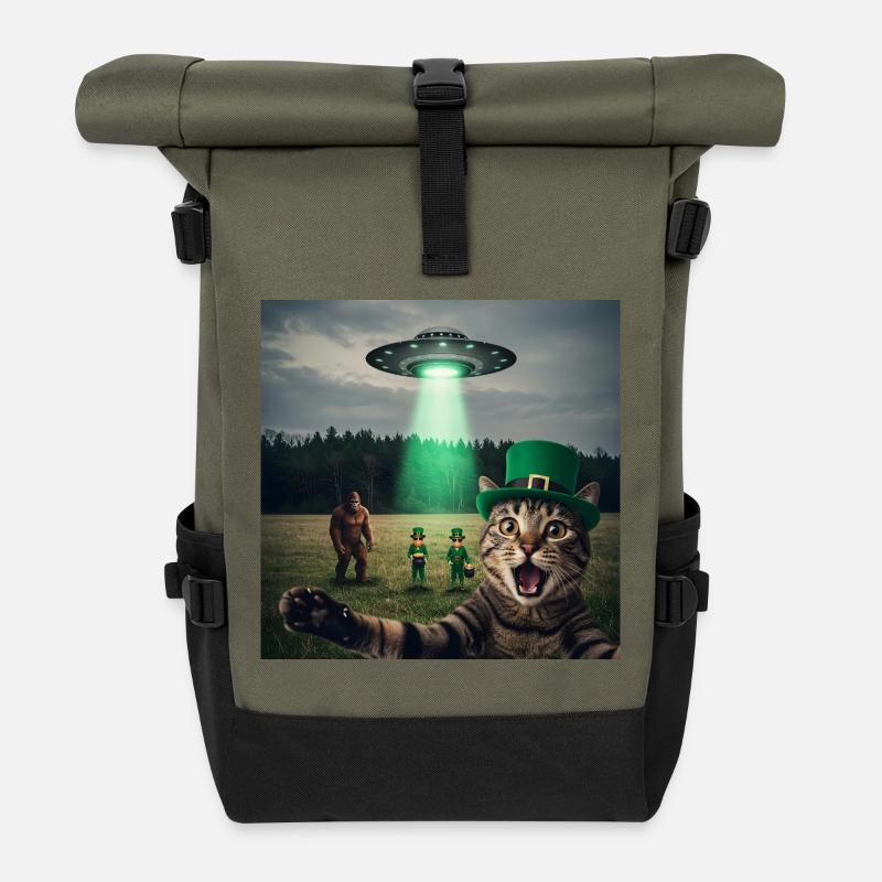 Funny Cats Selfie St Patricks Day - Roll Top Backpack - olive/black