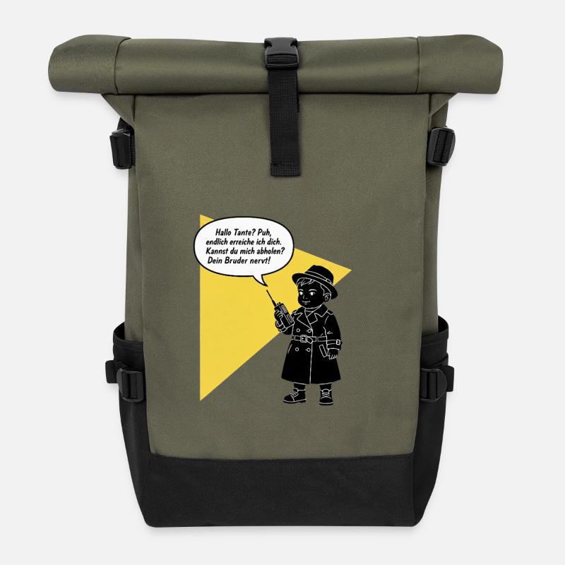 Hello aunt - pick up? Your brother is funny annoying - Roll Top Backpack - olive/black