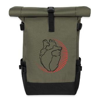 Anatomisches Herz mit rotem Strahlenkranz - Rolltop Rucksack - Olive/Schwarz - Vorne