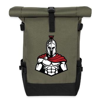Spartan Muscular Frontal Logo Maskottchen-Gym - Rolltop Rucksack - Olive/Schwarz - Vorne