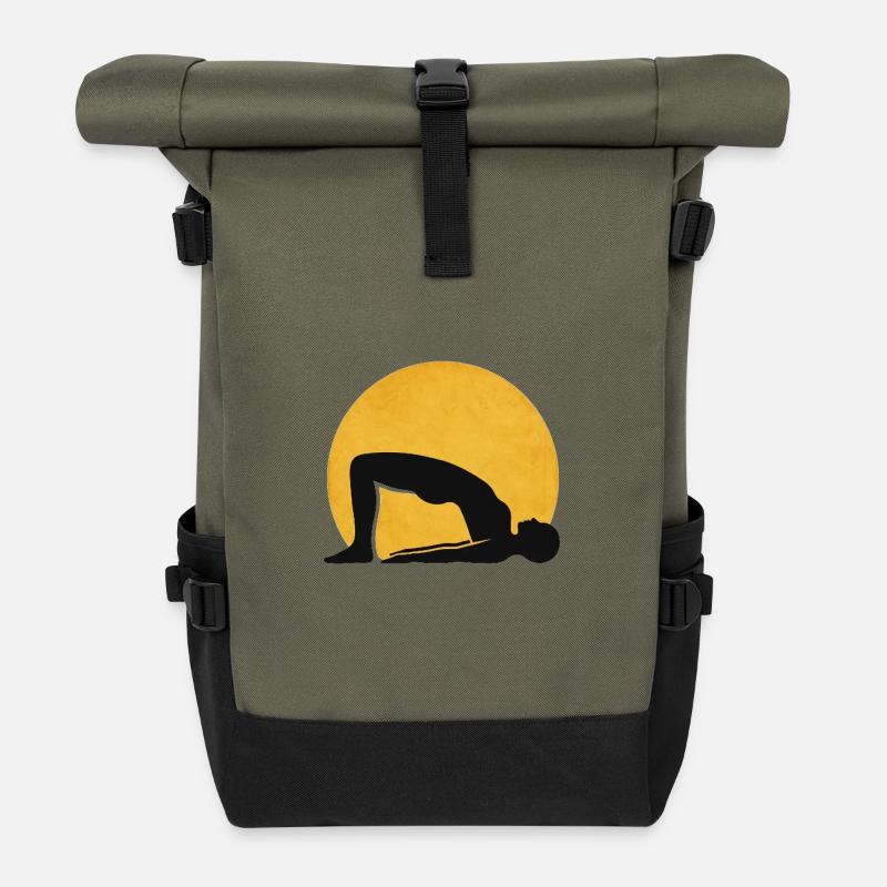 Yoga Brücke Pose Silhouette Sonne Grafik - Rolltop Rucksack - Olive/Schwarz