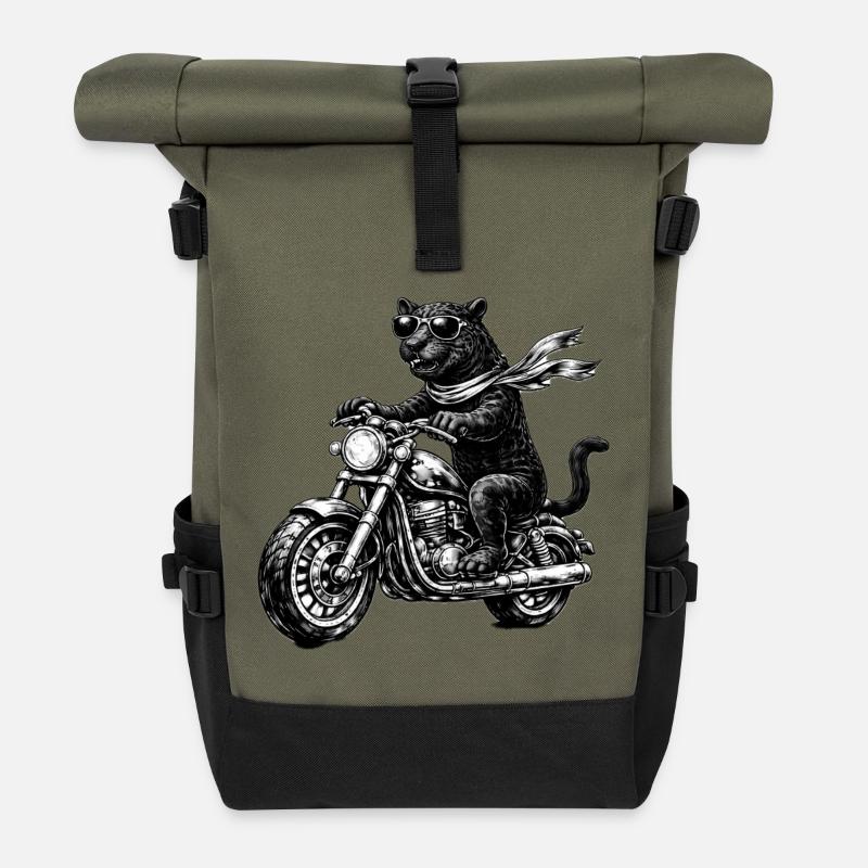 Panthère noire à moto avec des lunettes de soleil - Sac à dos roll top - olive/noir