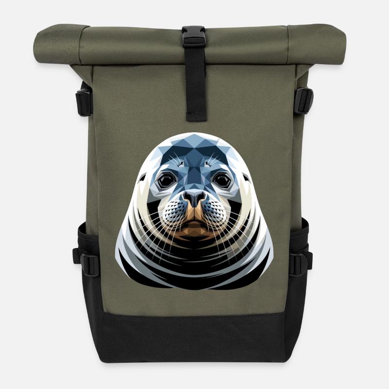 Sceller avec des lunettes de soleil, phoque morse mignons phoques - Sac à dos roll top - olive/noir