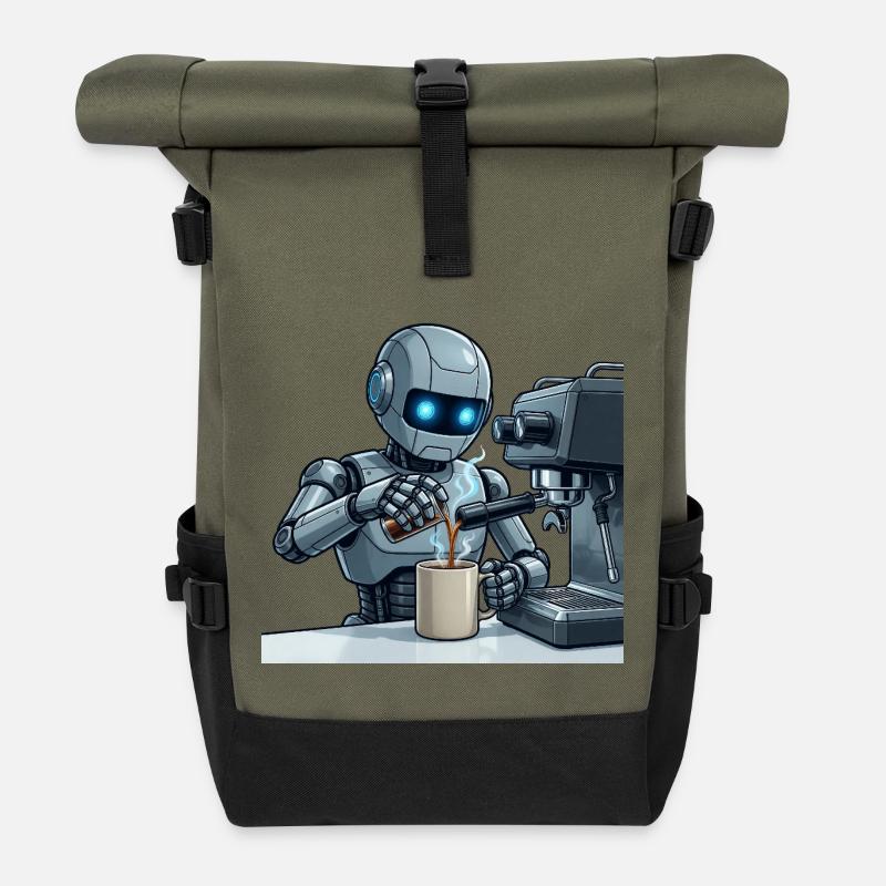 8 Der Barista-Roboter - Rolltop Rucksack - Olive/Schwarz