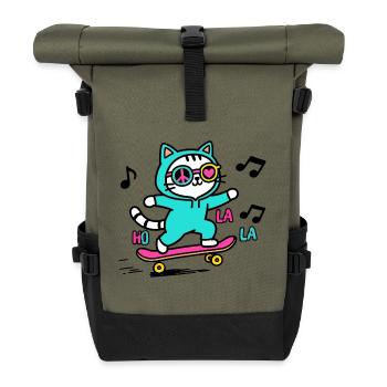 Neon skater cat on skateboard - Roll Top Backpack - olive/black - Front