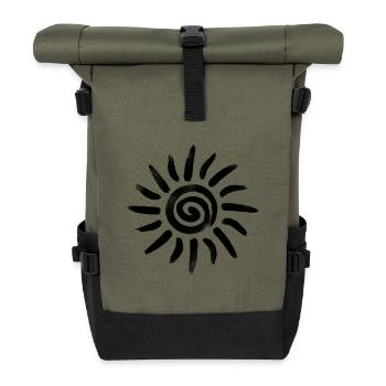 Minimalistisches Sonnensymbol - Rolltop Rucksack - Olive/Schwarz - Vorne