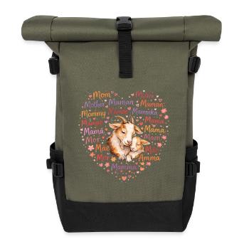 Ziegen Mama Herz – Muttertag Geschenk Ziege - Rolltop Rucksack - Olive/Schwarz - Vorne