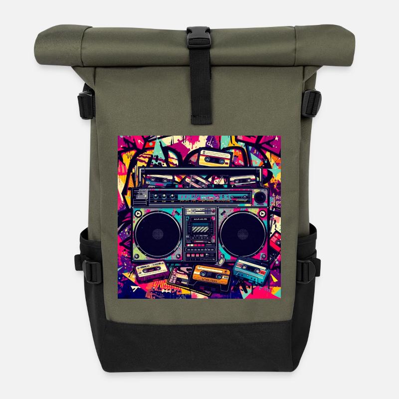 Boombox Graffiti Neon Retro - Roll Top Backpack - olive/black