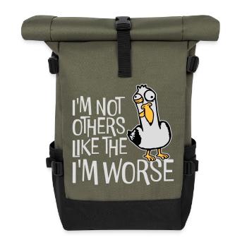Verrückte Möwe I'm Not Like The Others I'm Worse - Rolltop Rucksack - Olive/Schwarz - Vorne