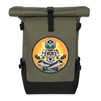 Robot Meditation im Neon-Kreis - Rolltop Rucksack - Olive/Schwarz - Vorne