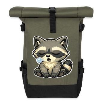Raton laveur endormi – Dessin animé Raton laveur fatigué - Sac à dos roll top - olive/noir - Devant