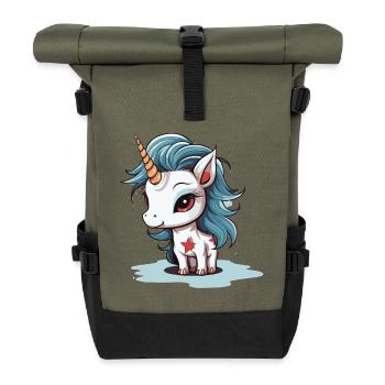 Blue Mane Unicorn with Star - Roll Top Backpack - olive/black - Front