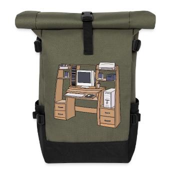 Installation rétro de bureau d’ordinateur dans les années 90 et 2000 Nostalgique - Sac à dos roll top - olive/noir - Devant