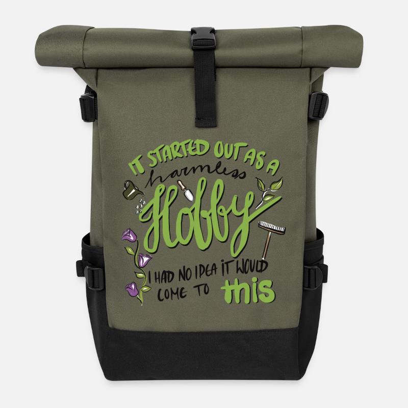 Gartenhobby mit Leidenschaft - handgezeichnet - Rolltop Rucksack - Olive/Schwarz