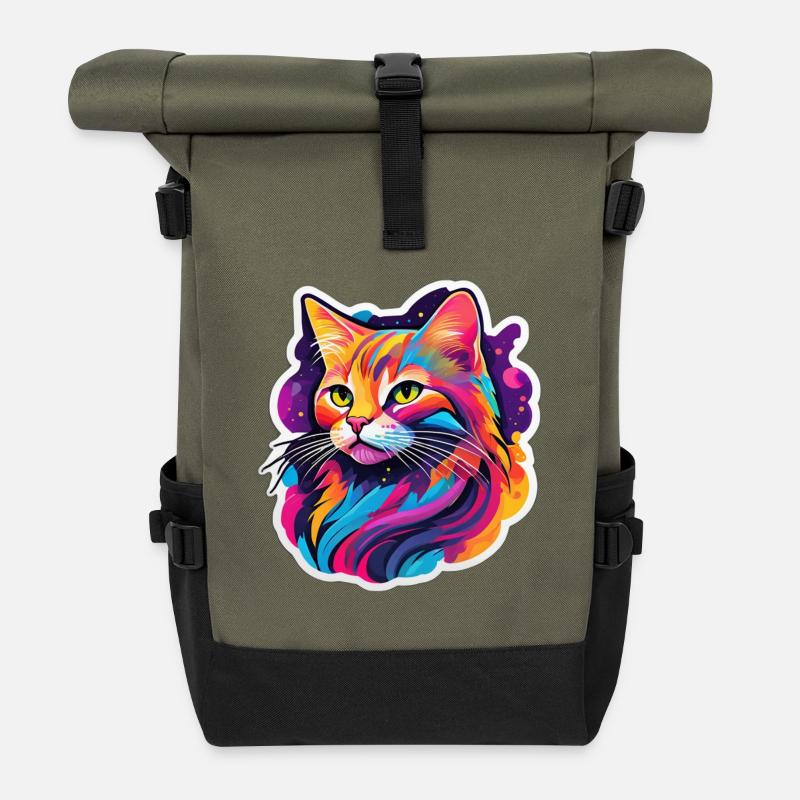 Chat Éclatant Arc en Ciel - Sac à dos roll top - olive/noir