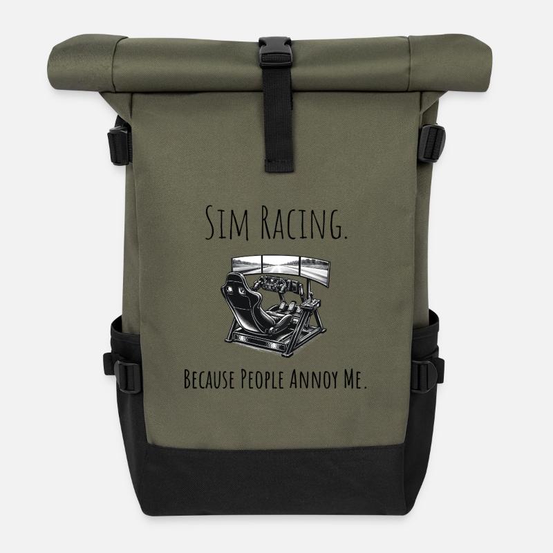 Funny Sim Racing Gift - Real Simulator E-Sports - Roll Top Backpack - olive/black