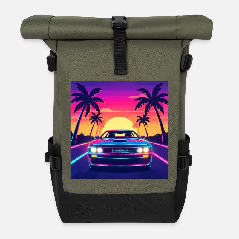 Neon Sunset Drive - Roll Top Backpack - olive/black