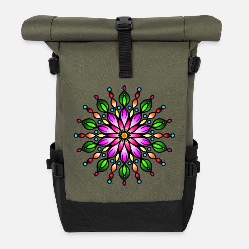 Tropical Rainbow Star - Roll Top Backpack - olive/black