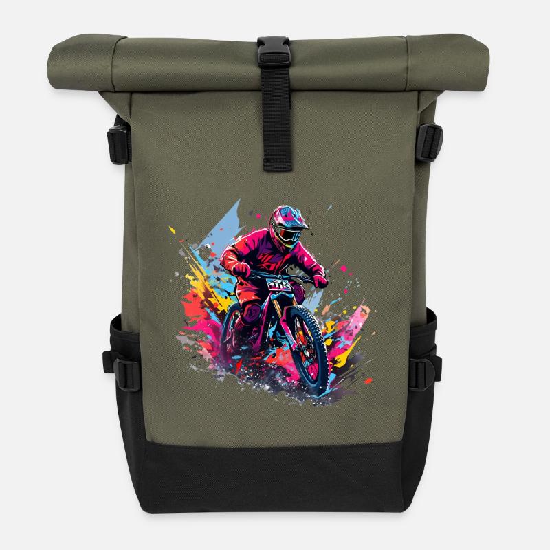 Motocross Color Splash Riders - Roll Top Backpack - olive/black