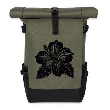 Hibiscus flower - Roll Top Backpack - olive/black - Front