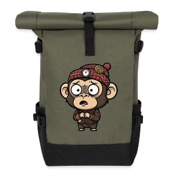 Affen-Erfinder Steampunk-Uhrhut - Rolltop Rucksack - Olive/Schwarz - Vorne