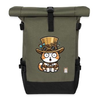 Cat Explorer Steampunk Top Hat Goggles - Roll Top Backpack - olive/black - Front