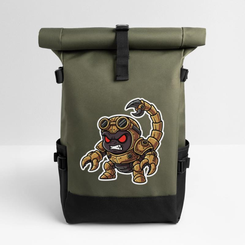Scorpion Bionic Steampunk Warrior Brass Rivets Roll Top Backpack