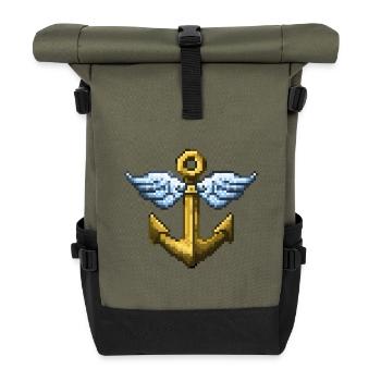 Retro Pixel Art Winged Anchor - Rolltop Rucksack - Olive/Schwarz - Vorne