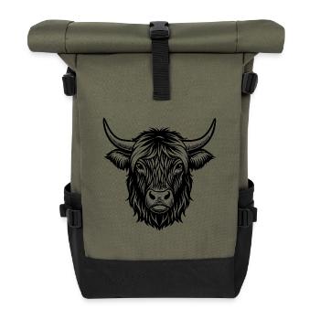 Highland Cow - Rolltop Rucksack - Olive/Schwarz - Vorne