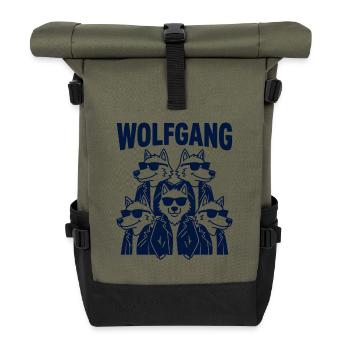 Lustiges Wolfgang Bande Wortspiel - Rolltop Rucksack - Olive/Schwarz - Vorne