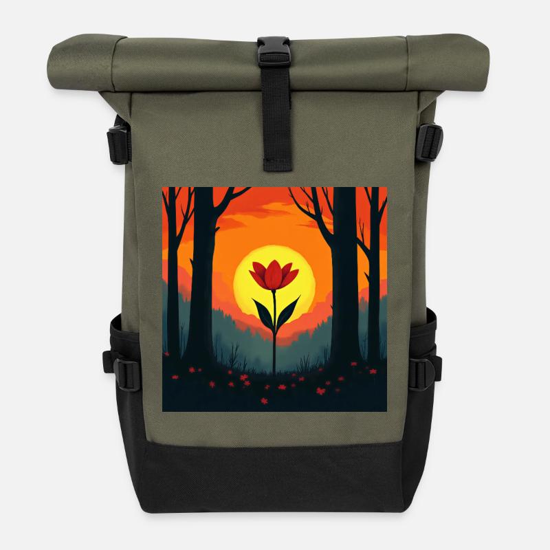 Sonnenrose im Wald - Rolltop Rucksack - Olive/Schwarz