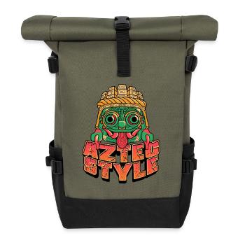 Aztekischer Stil - Rolltop Rucksack - Olive/Schwarz - Vorne