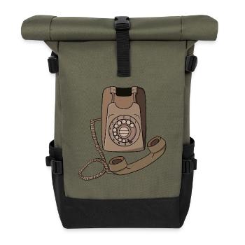 Vintage-Wählscheibentelefon - Rolltop Rucksack - Olive/Schwarz - Vorne