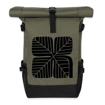 Bold Lucky Clover Linocut Design - Rolltop Rucksack - Olive/Schwarz - Vorne
