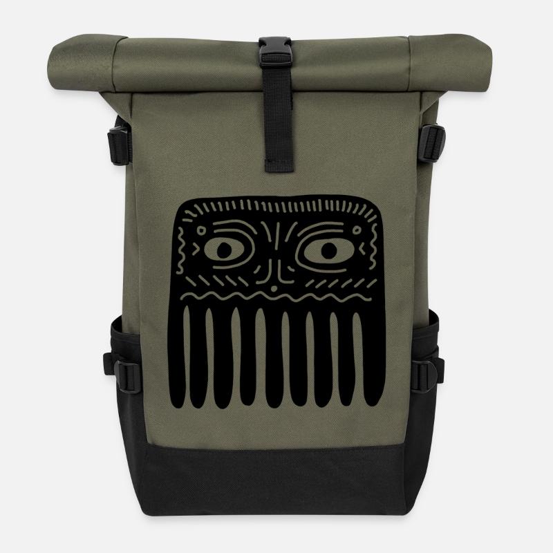 Grafik der alten Wächter-Geistmaske - Rolltop Rucksack - Olive/Schwarz