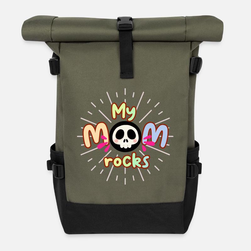 Mom Rocks Vektor - Rolltop Rucksack - Olive/Schwarz