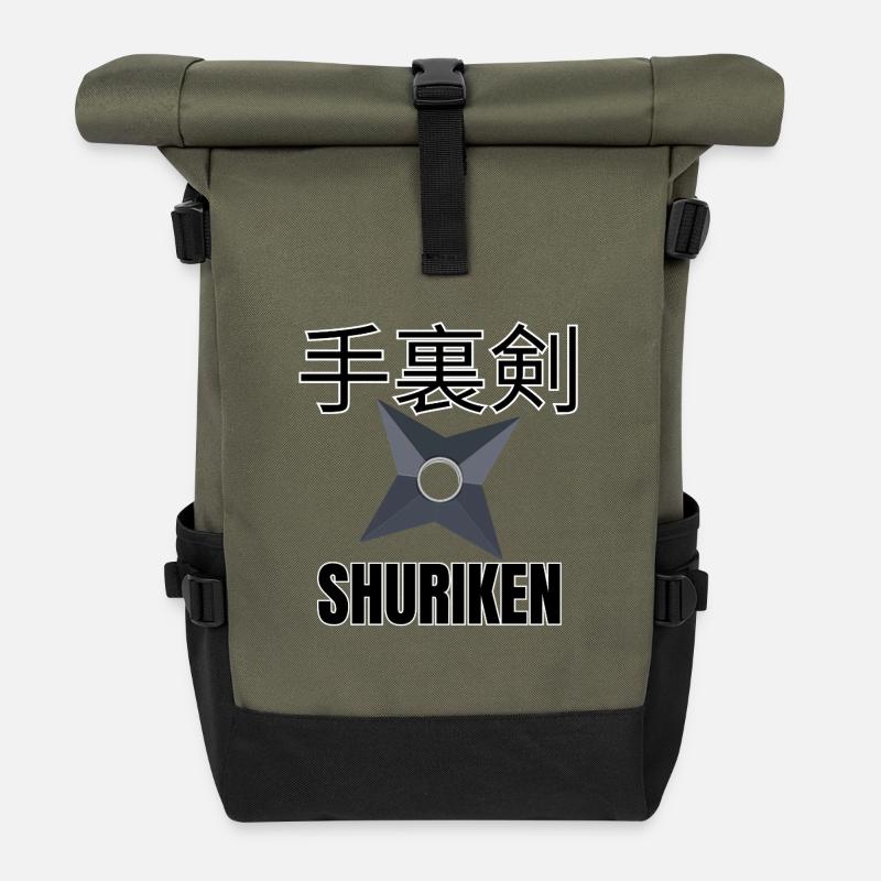 Shuriken 手裏剣 – Japanese Ninja Star  - Rolltop Rucksack - Olive/Schwarz