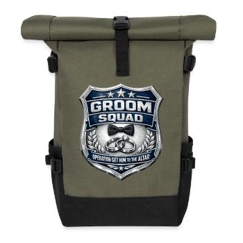 Bachelor Party Shirt Police Badge: Groom Squad Design - Roll Top Backpack - olive/black - Front