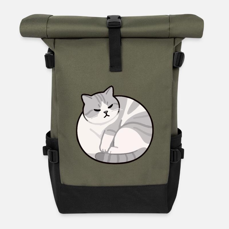 Cat Relax - Roll Top Backpack - olive/black