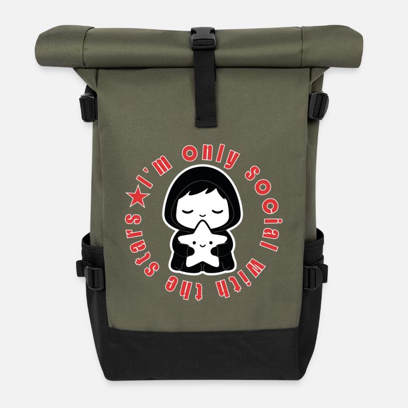 Introvert Étoile Social With The Stars - Roll Top Backpack - olive/black