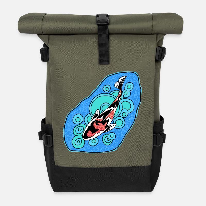 Koi Azure Spiral - Rolltop Rucksack - Olive/Schwarz